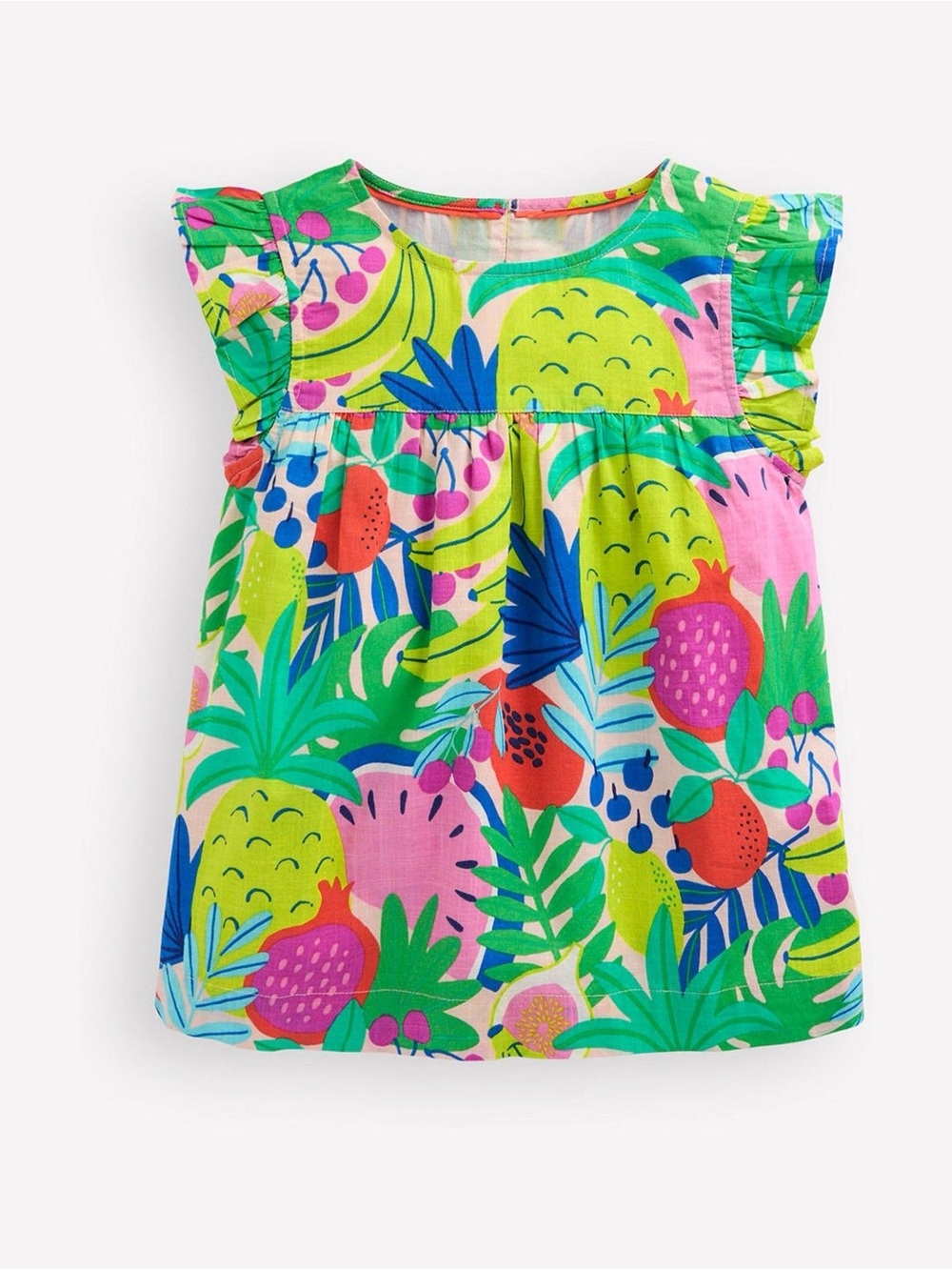Mini Boden Girls' Multicolor Tropical Fruit Print Flutter Sleeve Top Size 7/8